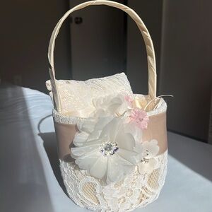 Matching flower girl basket, and ringbearer pillow